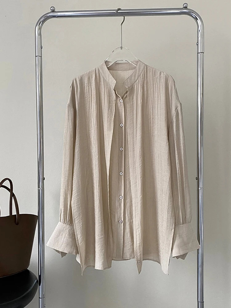 Home>Products>Womens Almond Cross Bandage Shirt> Stand up Long Sleeve Loose Fit Shirt>Fashion Trend Spring and Autumn 1DF1552 241115