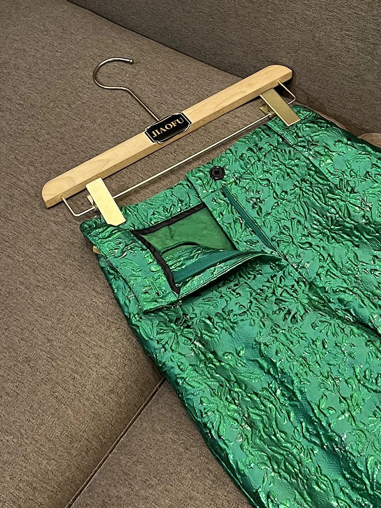 Green 3D sports jacket set performance stage classic jacquard embroidery pattern pants holiday womens clothing 241115