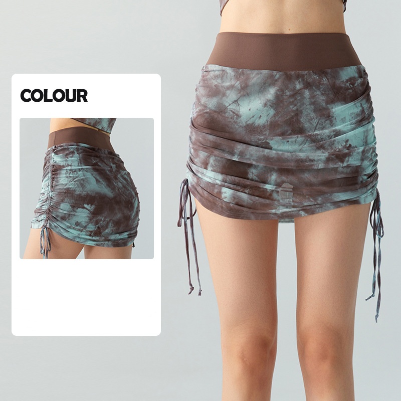 2025--Women Yoga Long Sleeve Shirts+Short Skirts Set Yoga Outfit Fitness Suit Top Printed Gauze Sports Shirts Sports Shaping Waist Tight Fitness Sport