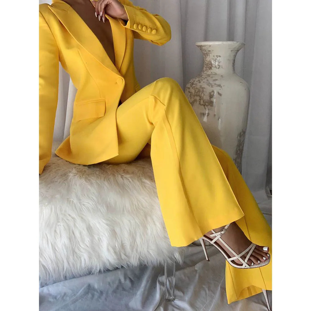 Solid color womens set one button top lapel jacket highquality formal office y 2piece pants 241115