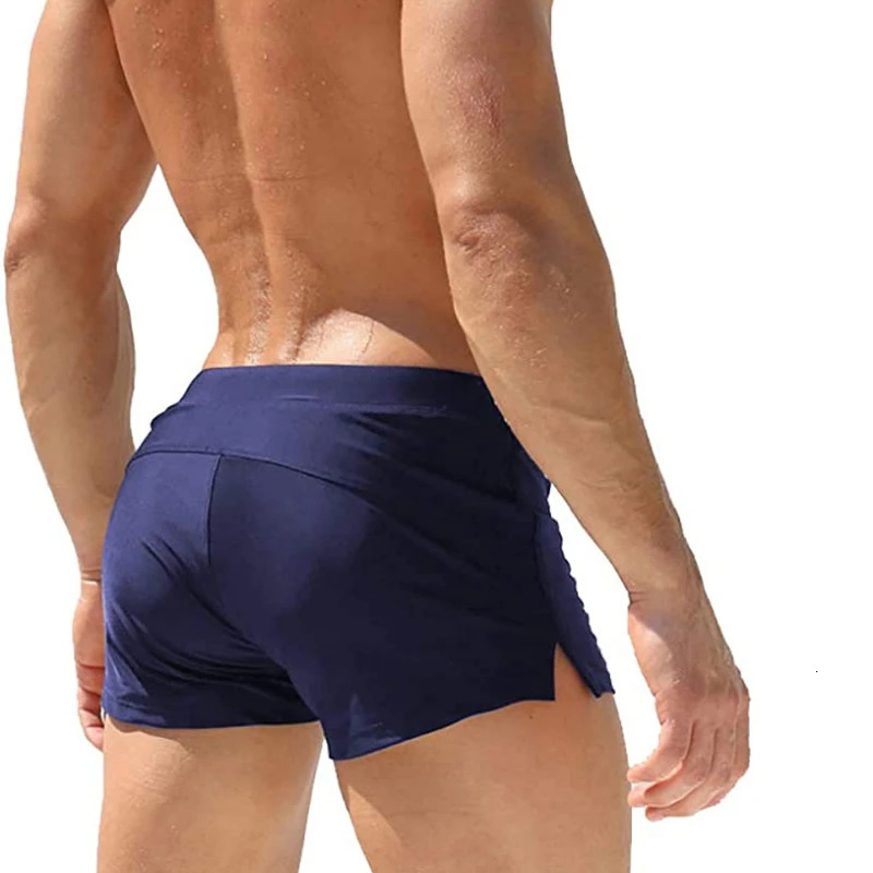 Mens Swim Trunk Swimwear with Zipper Pocket Bathing Suit Swimming Boxer Brief Square Leg Mesh Liner Board Shorts Swimsuits 240410