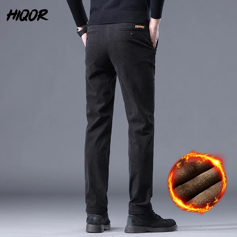 HIQOR winter thick warm Corduroy sports pants mens wool casual straight loose track 241115