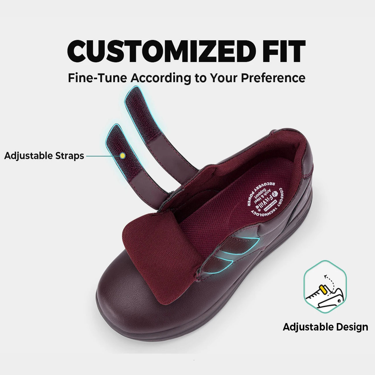 FitVille Leather Womens Shoes diabetes Shoes Ultra wide Slipping Walking Shoes Womens Swollen Foot Belt Arch Support 241115