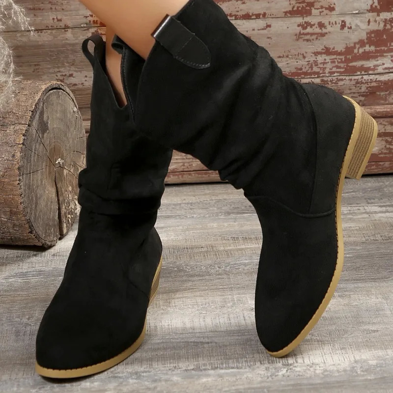 Womens shoes for sale 2024 womens shoes spring autumn Pointed toe solid executive thick boots plus size boots 241115