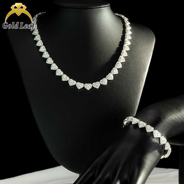 Goldleaf Hot Sale Trendy Heart Shape 925 Silver Gold Plated VVS Moissanite Chain Hiphop Moissanite Cuban Link Necklace