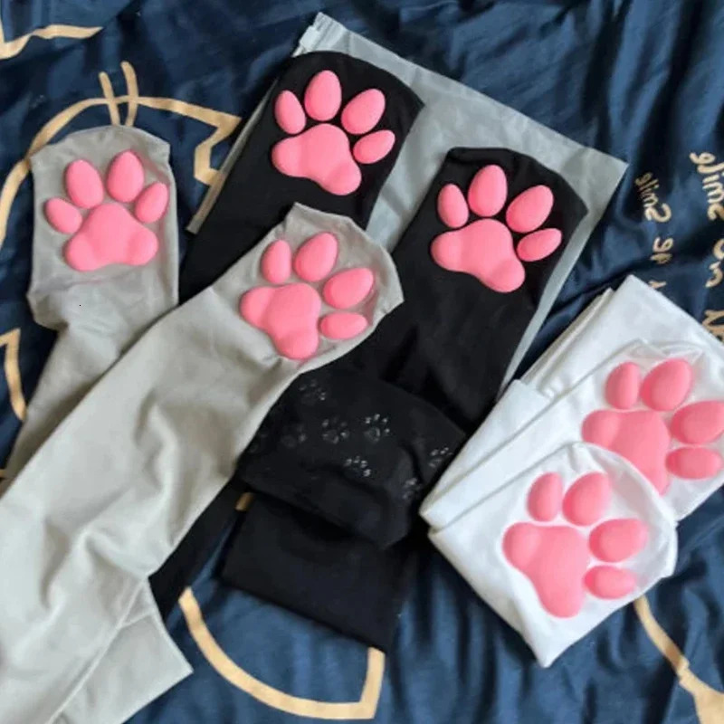 3D Cat Paw Stockings Three-dimensional Cat Meat Pad Pantyhose Cosplay Animation Anime Knee Long Socks Girl Lolita Sexy Hosiery 240401