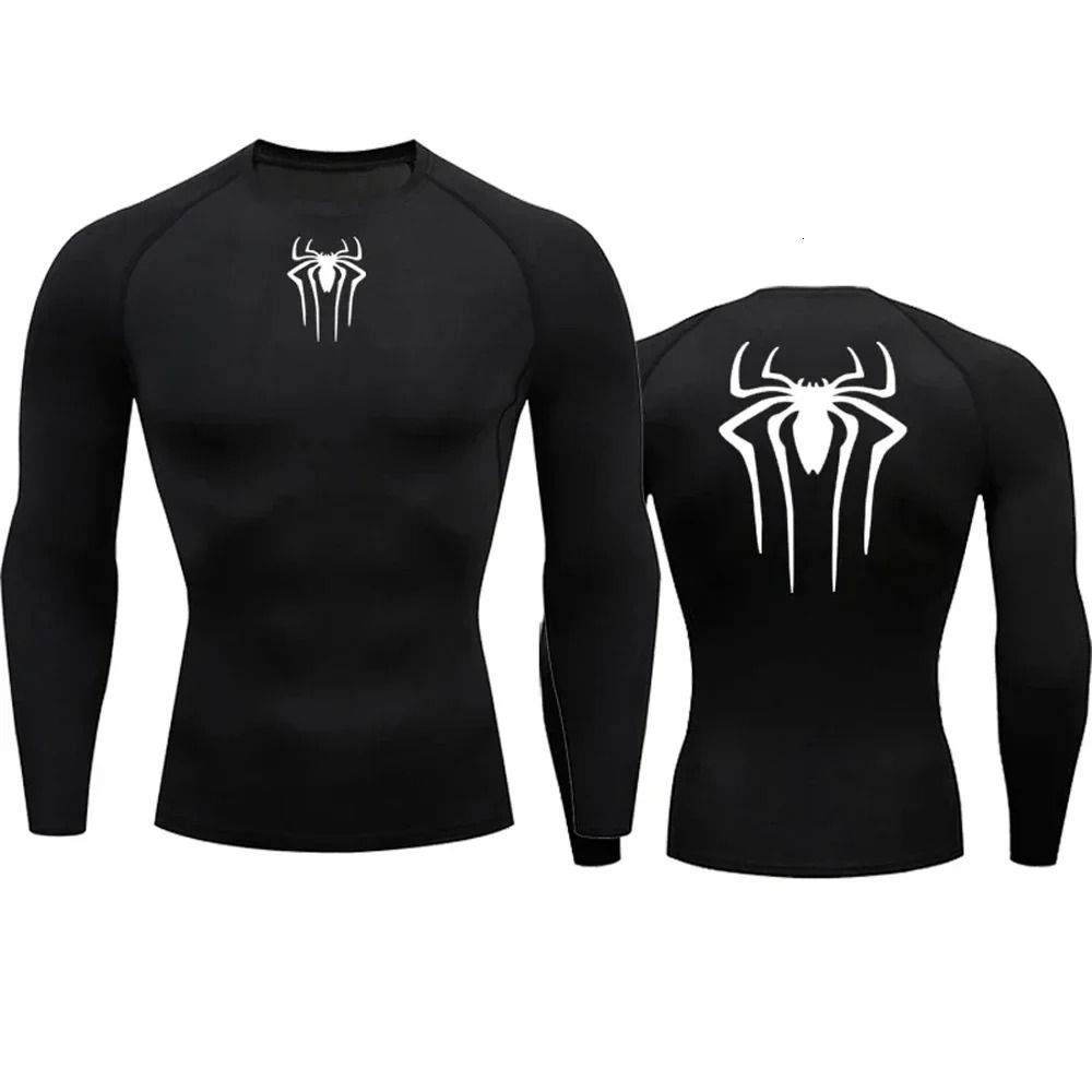 Mens Compression Spider Printed TShirt Sports Muscle Fitness Tight Quickdrying Long Sleeve Breathable Gym Bottoming Clothes 241115
