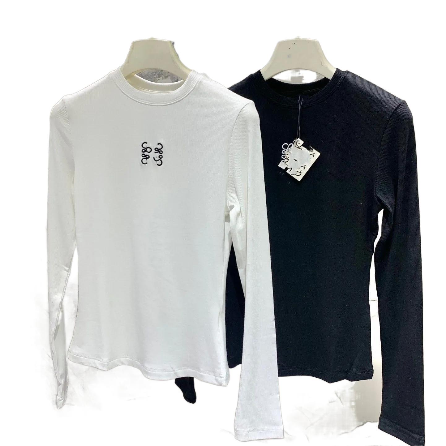 New design women o-neck thread cotton logo flower embroidery long sleeve desinger t-shirt tops SML