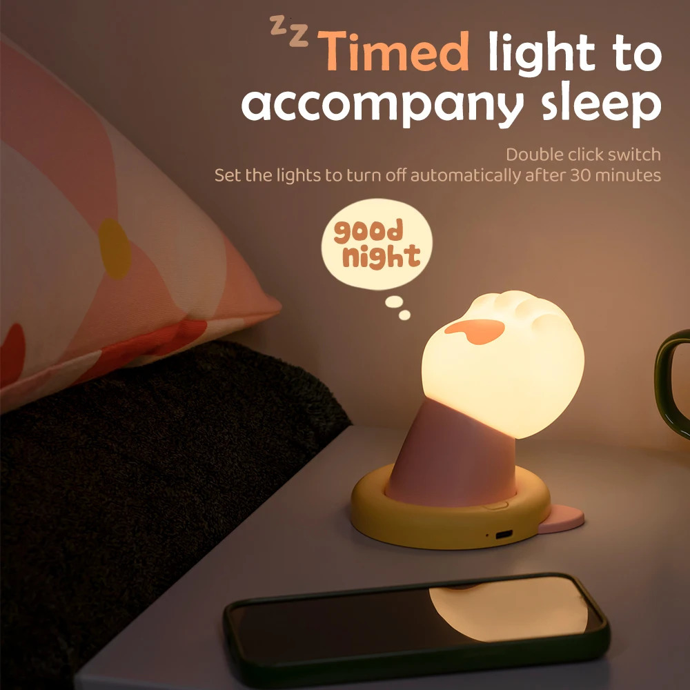 Cute Kids Night Light Silicone Nursery Sleeping Lamp Touch Control Nightlights USB Rechargeable Table Lamp for Baby Child 241115