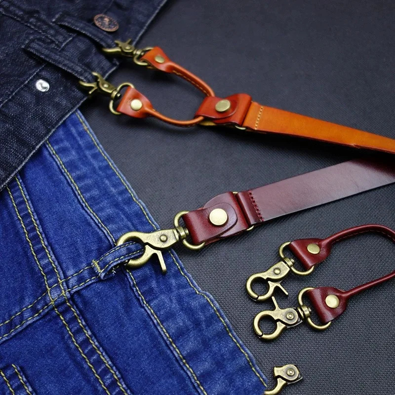 24145CM Vintage Leather Mens Suspenders 4Hook YBack For Pants Braces Man Women Slip Suspender 240401
