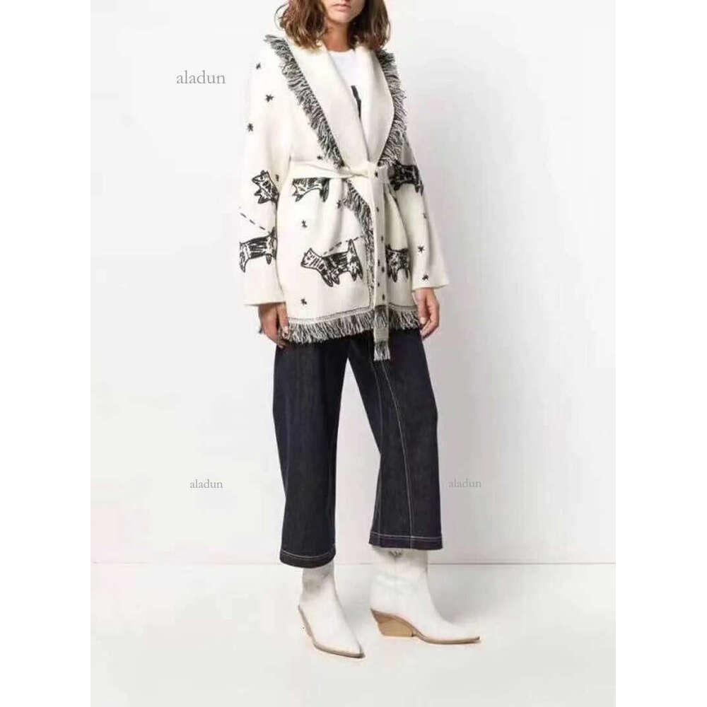 Inspired Wool Cashmere Cardigan embroidery animals belted White Women Sweaters Cardigans Sweatercoats autumn witner warm gai