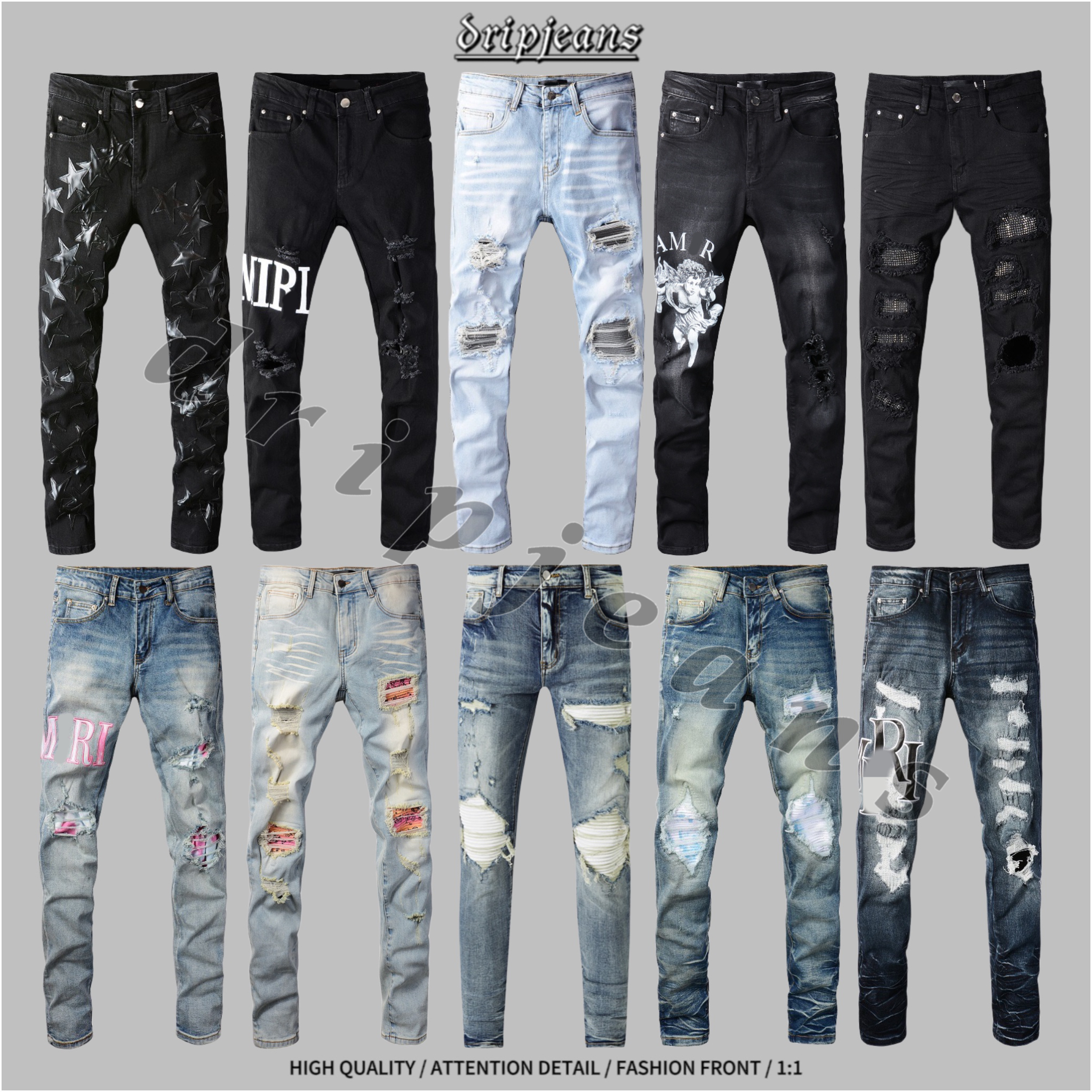amr jeans drip mens pants designer slim fit usa ripped hiphop motorcycle y2k skinny amiribandana amirilies uk pantalones
