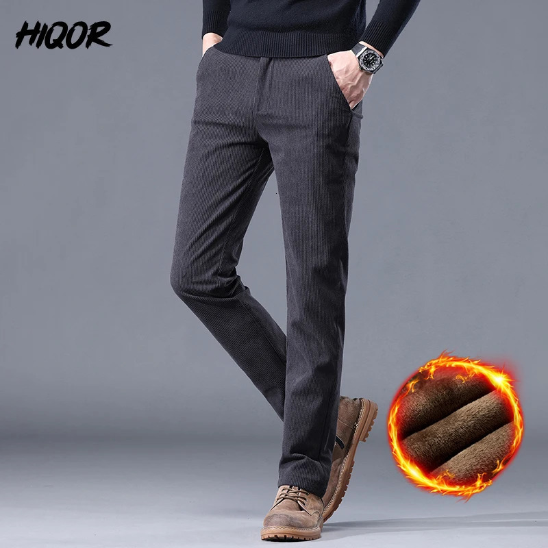 HIQOR winter thick warm Corduroy sports pants mens wool casual straight loose track 241115