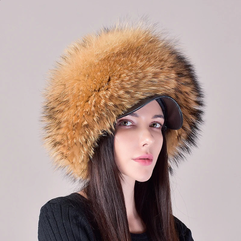 2024 Fashion Earflap Hat Winter Womens Real Fur Hats Headgear Russian Girls Beanies Cap 241116