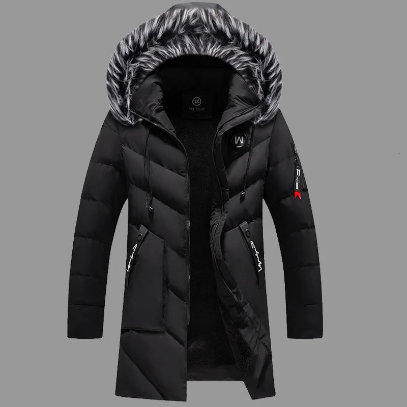 Mens Windbreaker Plus Size Thick Fleece Winter Jacket Fashion Fur Hooded Warm Cooton Parka Male Solid Cotton Outwear Coats 2023 241115