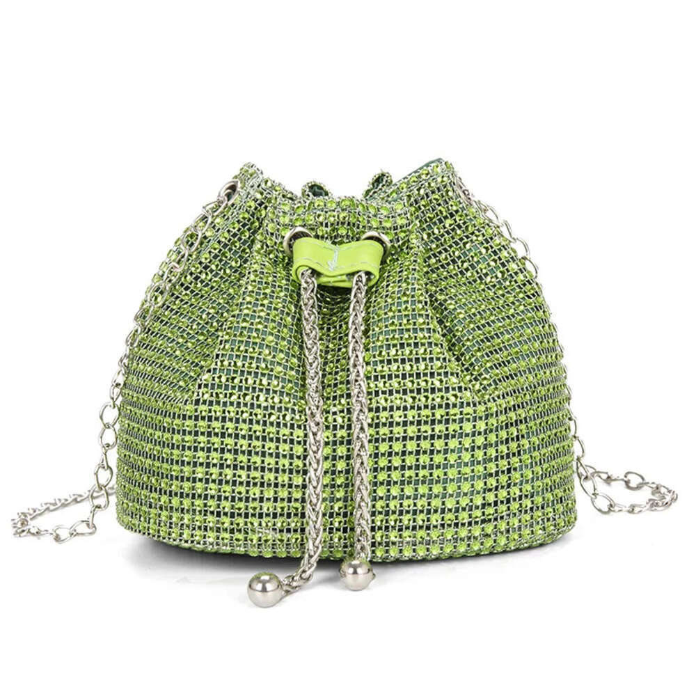 Women Fashion Diamonds Rhinestone Bucket Bags Retro Pearl Chain Ladies Shoulder Bags Shiny Small Crossbody Bags Female Handbags Evening Bag