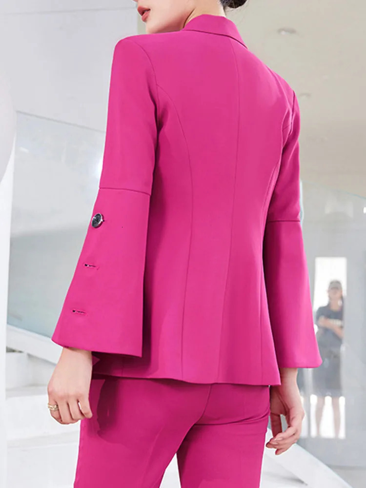 Yitimuceng ultrathin womens sportswear office fashion long sleeved jacket solid collar double chest pants set 241115