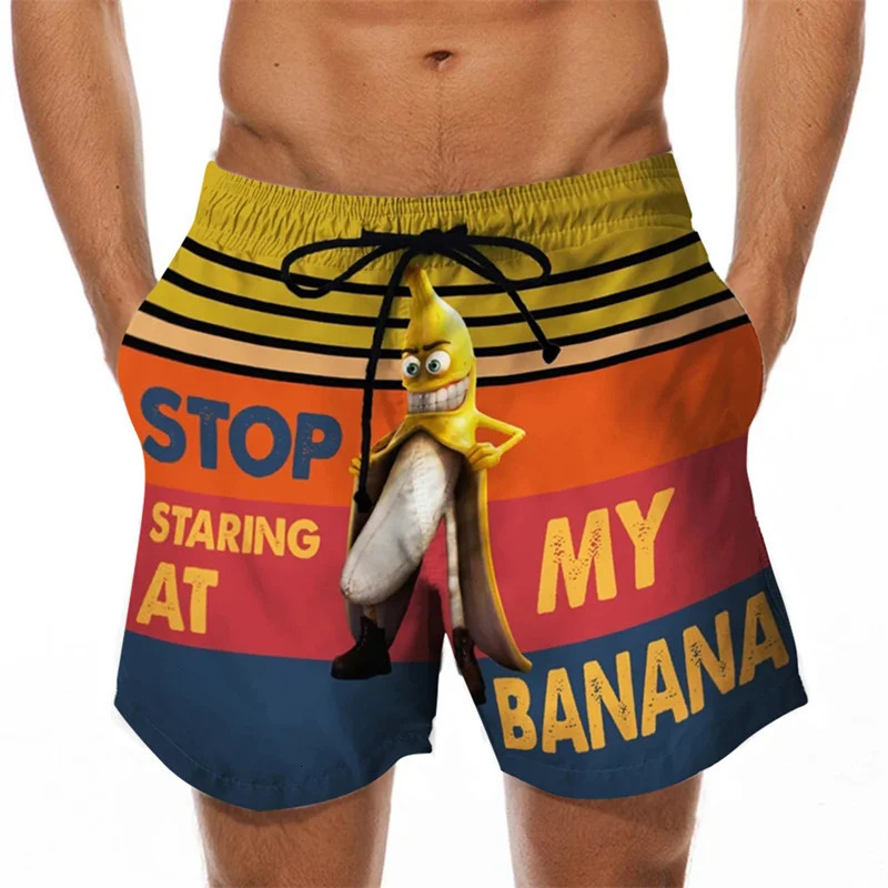 KeKe Funny Cock Banana Printed Swimwear Swim Shorts Trunks Beach Swimming Board Quick Drying Pant Mens Surffing 240416