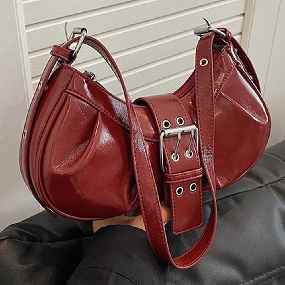 Leather Crossbody Bag Y2K for Wen Cluh Purse with Adjustable Strap Hobo Bag Buckle Underarm Purse for Travel Work Shopping Y250318