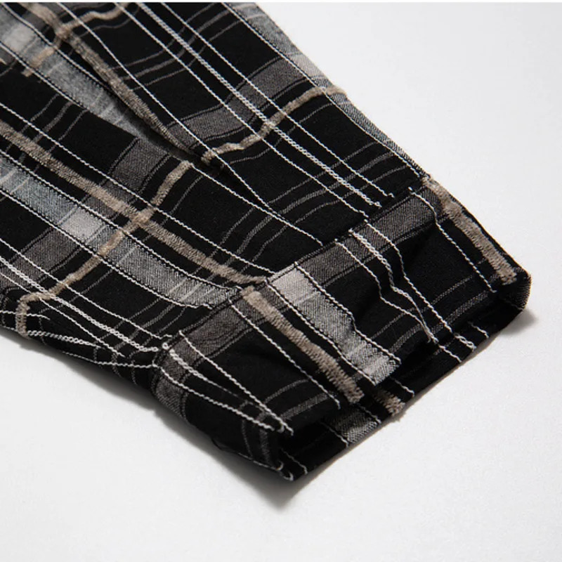Hip hop mens plain shirt streetwear patch work buttons long sleeved cotton shirt summer Harajuku retro casual loose shirt 241112