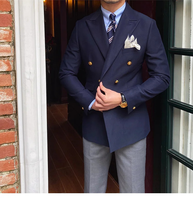 Only Jacket 1 PCS British Daily Men Blazer Slim Suit Homme Solid Masculino Fashion Double Breasted Casual Trendy 241115