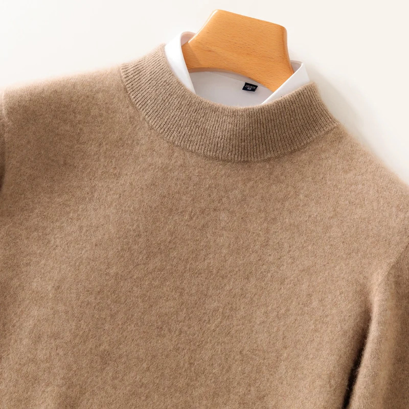 Autumn and Winter Wool Pullover Sweater Cashmere Shirt Mens Half High Collar Long Sleeve Loose Knitted Bottom 241115