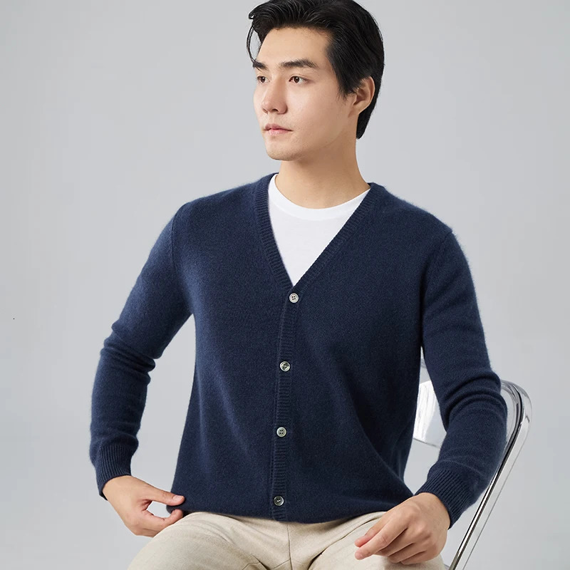The selling 100% cashmere sweater for mens business and leisure Vneck knitted cardigan plus size long sleeved warm 241115