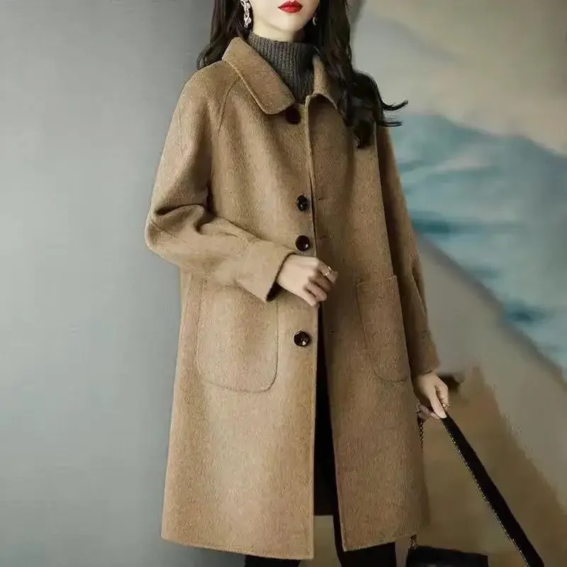 Woolen jacket for women petite Korean style weight loss elegant medium to long nail coat spring and autumn arrived at Sihoude smooth 241115