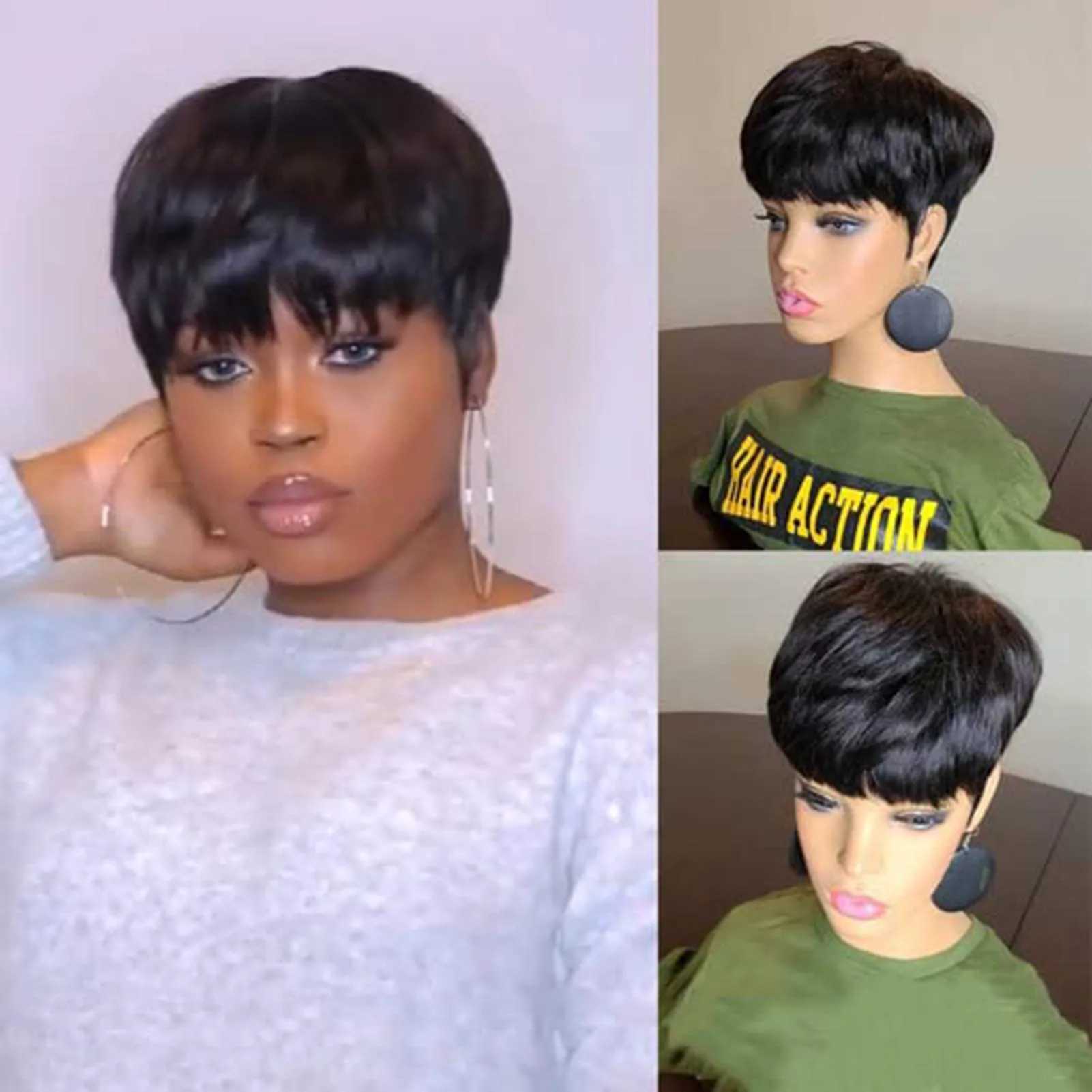 10 inch female black short wig synthetic natural fake hair to replace womens daily hairstyle W241116