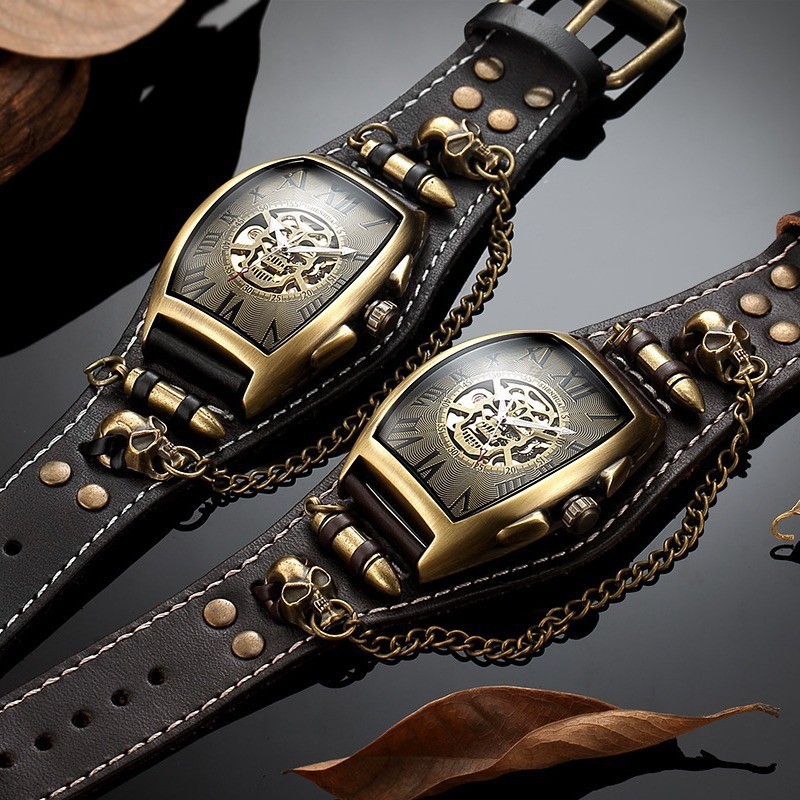 Rivet Buckle Men's Tonneau Skeleton Skull Tourbillon Automatic Mechanical Watch Dial Diameter 43mm Thickness 1.5 Alloy factory direct sales 019