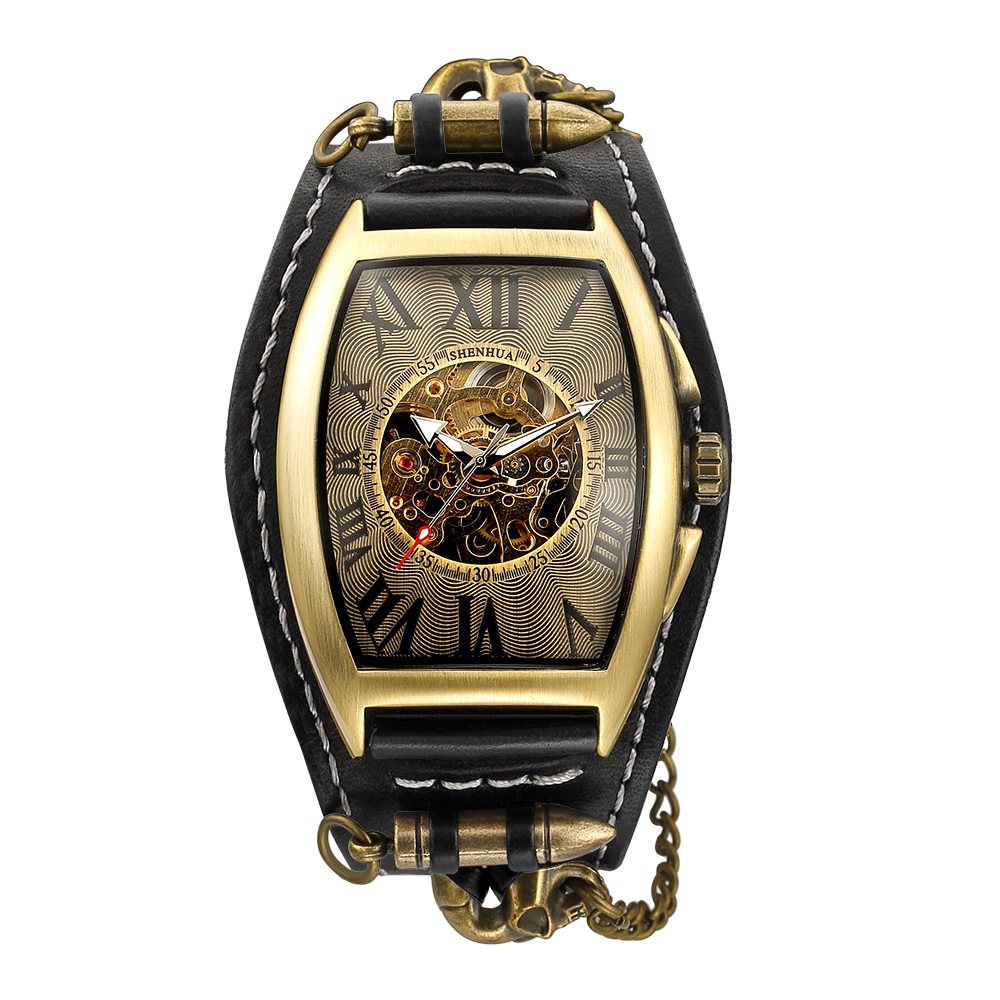 Rivet Buckle Men's Tonneau Skeleton Skull Tourbillon Automatic Mechanical Watch Dial Diameter 43mm Thickness 1.5 Alloy factory direct sales 019