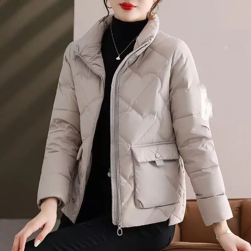 Parka Jacket 2024 Autumn Winter Light Thin Down Cotton Coat Femme Standup Collar Casual Short Warm Outerwear Ladies 241108