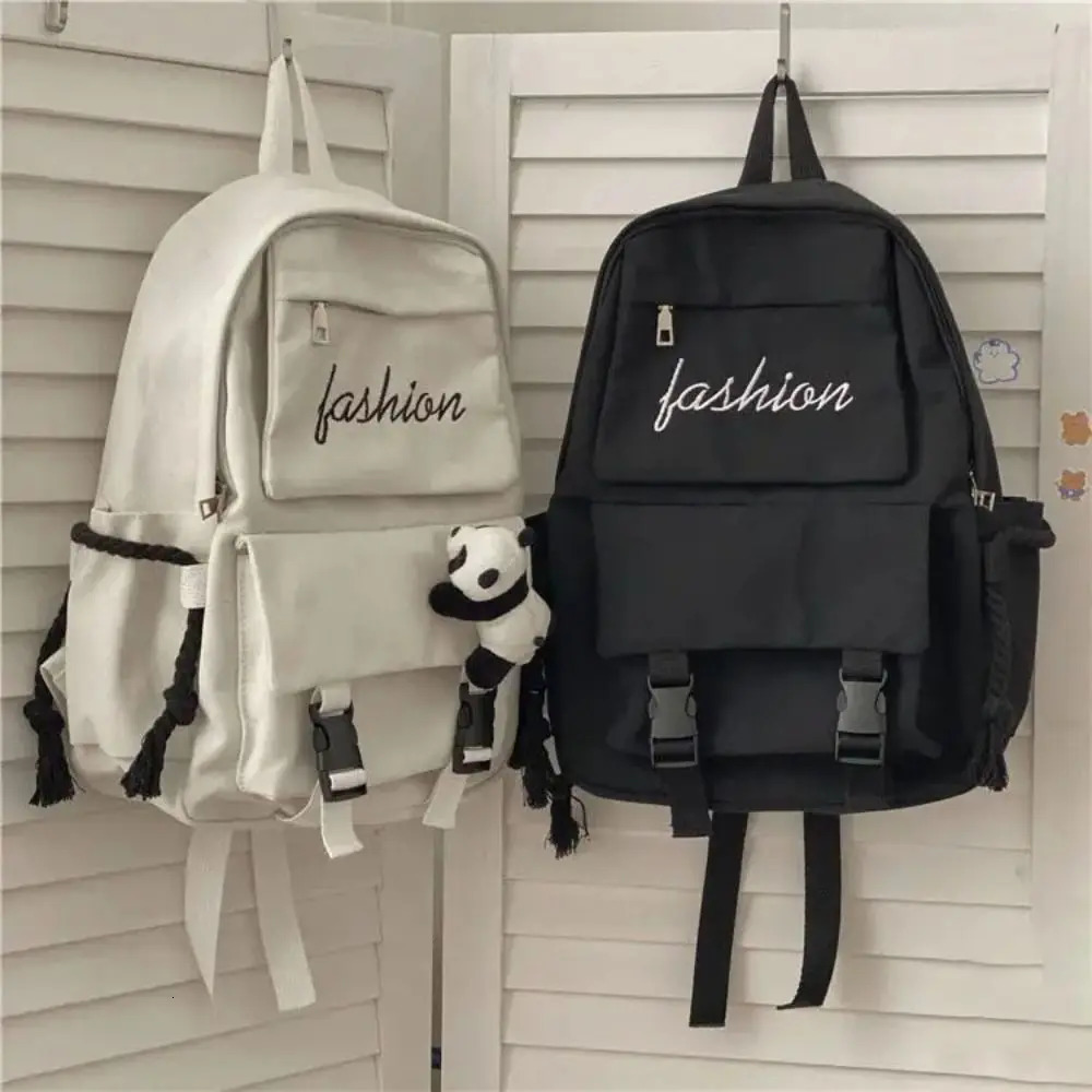 Women Korean Version Canvas Schoolbag Mens Casual Solid Color Backpack Travel School Large Capacity Shoulder Bag Rucksack 241115