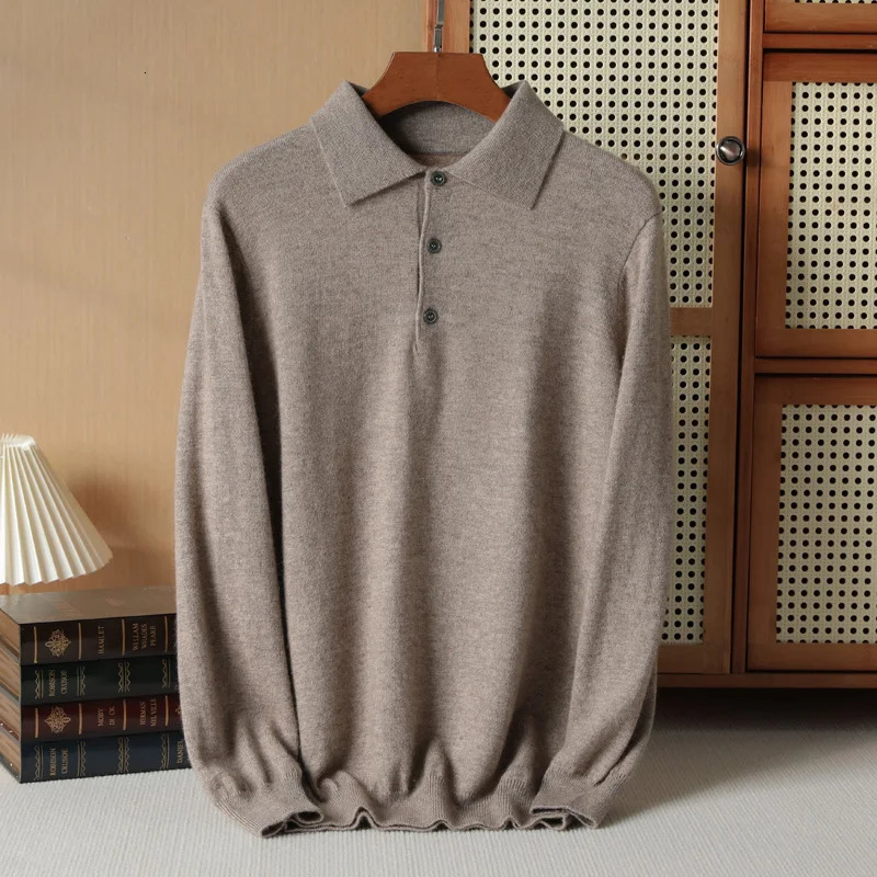 Mens 100% cashmere sweater polo shirt knitted winter soft rubber long sleeved highend warm pull autumn C 241115