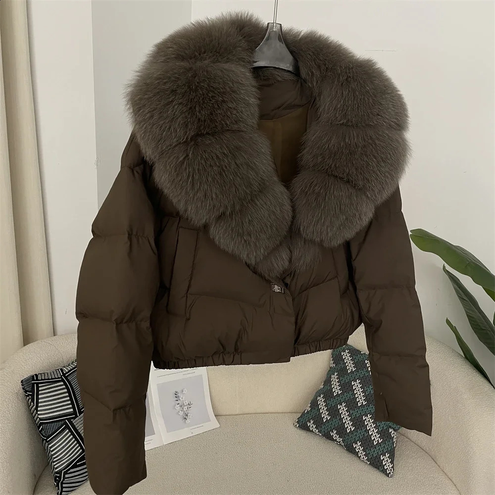 OFTBUY Short Puffer Jacket Thick Big Natural Real Fur Women Autumn Winter Female White Duck Down Coat Feather 241116