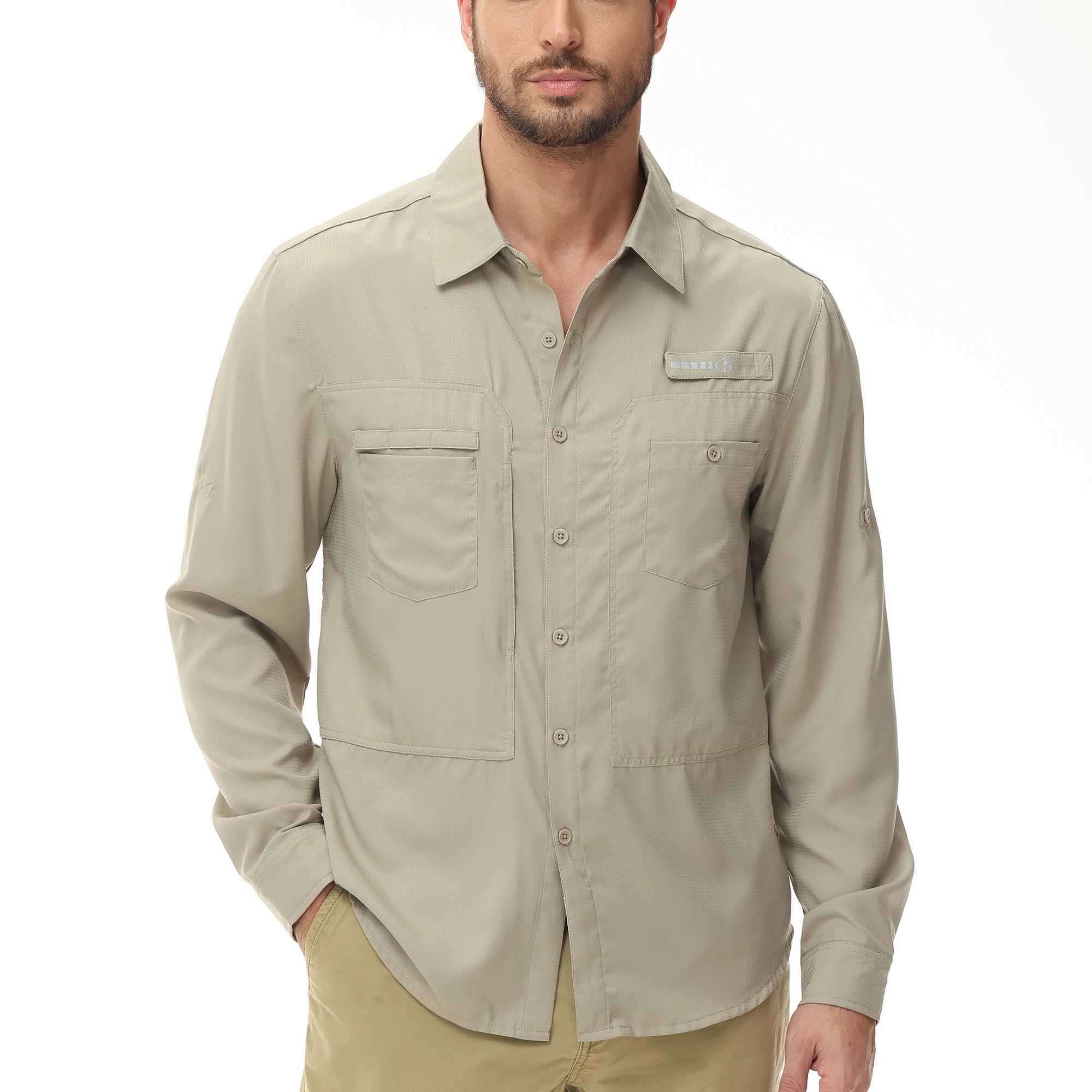 Men's Casual Shirts Mens Fishing Cargo Hiking Shirt Long Sleeve UPF 50+ Button Down Tactical Blouse for Working 240416