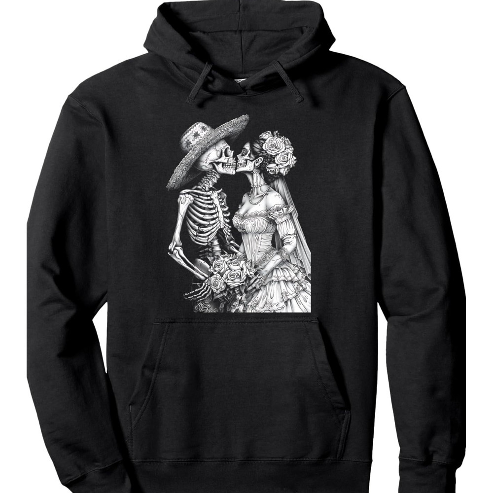Hoodie for Mens Womens Skeleton Wedding Day Dead Bride and Groom Kiss Graphic Tees Pullover Hoodie Graphic Hoodies sweatshirt fashion