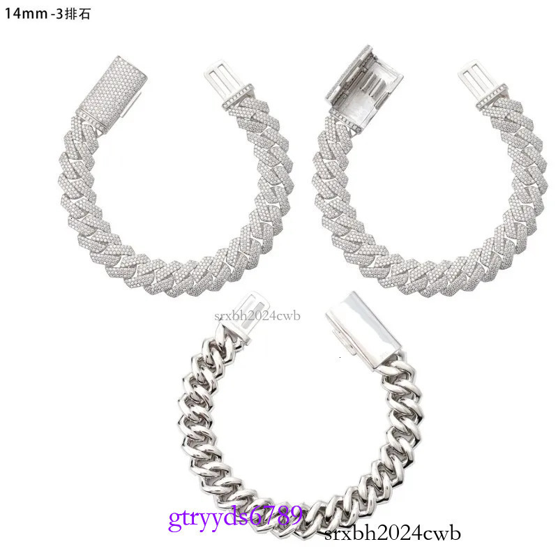 14mm 18-24inch Fine Jewelry Ice Out Flashing Mossanite Dia Necklace Sterg Sier VVS Moissanite k Cuban Chain Bracelet sets