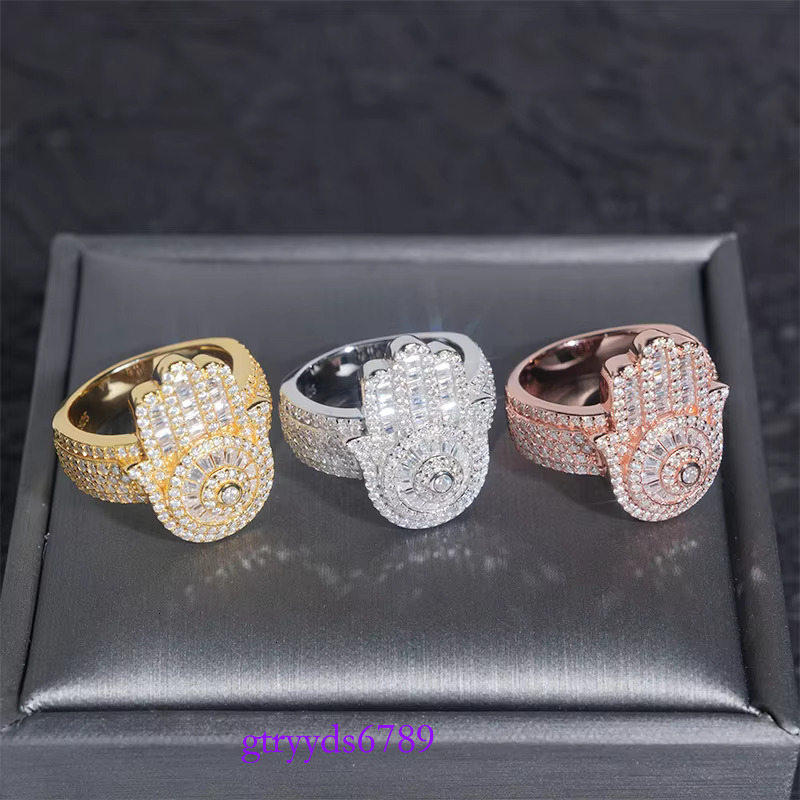 New Arrivals Sterg Sier Iced Out Hamsa Hand Men Hip Hop VVS Moissanite Dia Rings