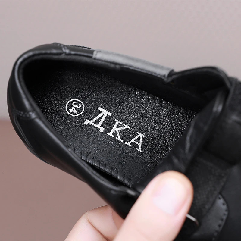 Childrens school black leather shoes denim single shoes spring and summer style breathable British soft boy baby 241115