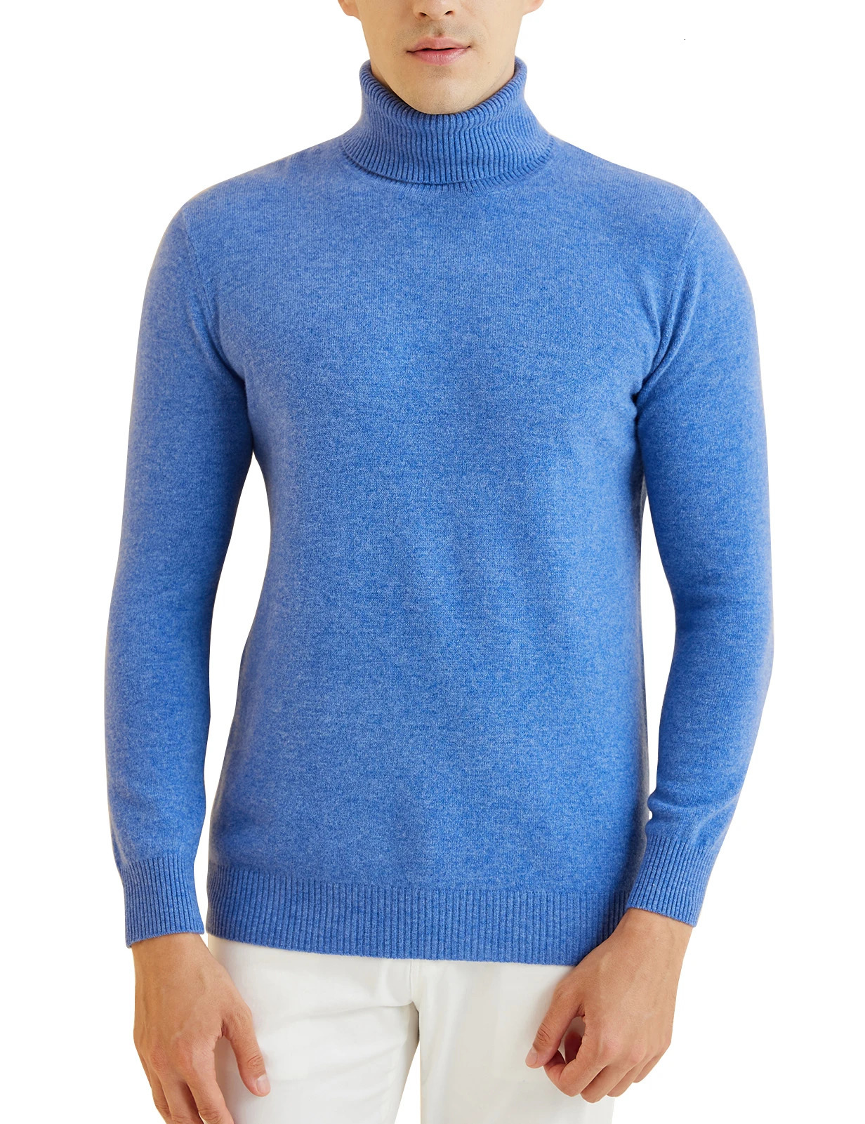Mens Knitted Sweater 100% Merino Wool Turtle Neck Sweater Autumn/Winter Warm Long Sleeve Lanhua Mens Clothing 241112