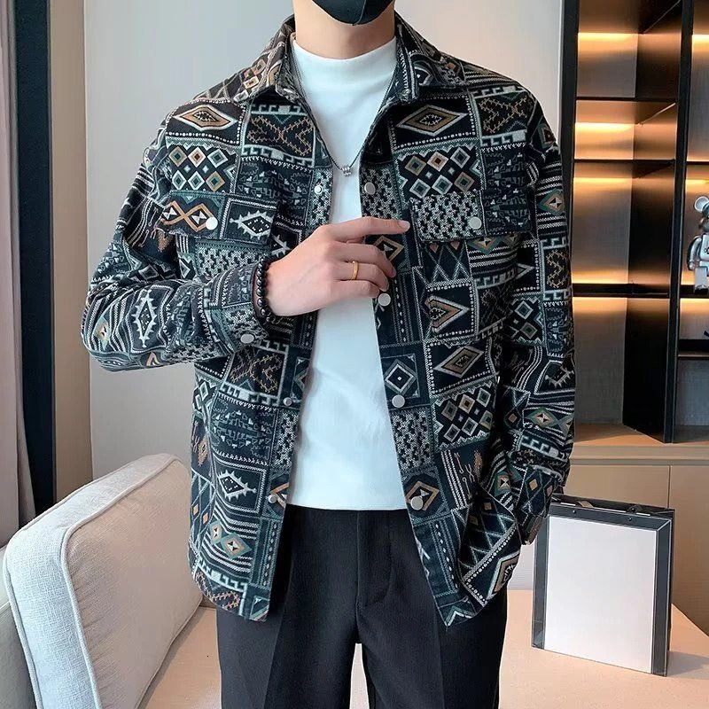 With Print Trendy Denim Jackets Man Autumn Of Fabric Aesthetic Menswear Casual Cowboy Coat For Men Korean Popular Clothes Y2k.