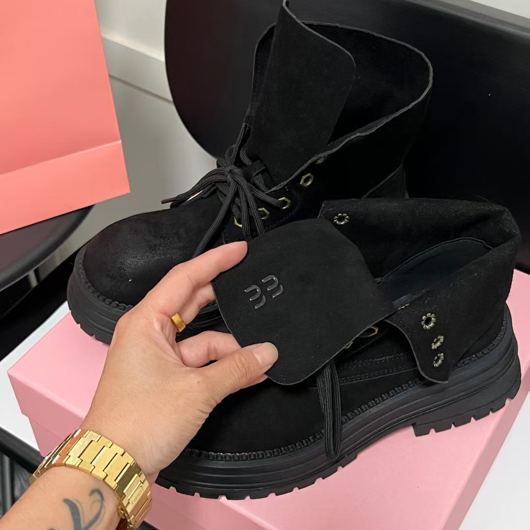 Ankle Woman Cowboy boots Winter Round Toe Lace-up Short Womens Platform Designer Knight Boots Shoes with box