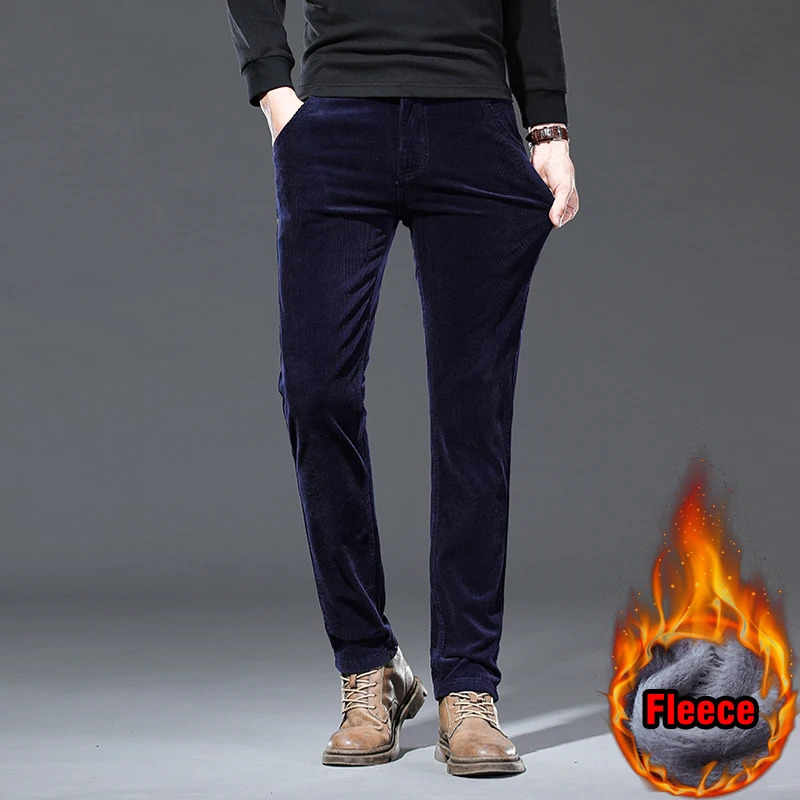 4 colors of winter mens warm casual pants classic style wool thickened Corduroy Business Trouser clothing 241115