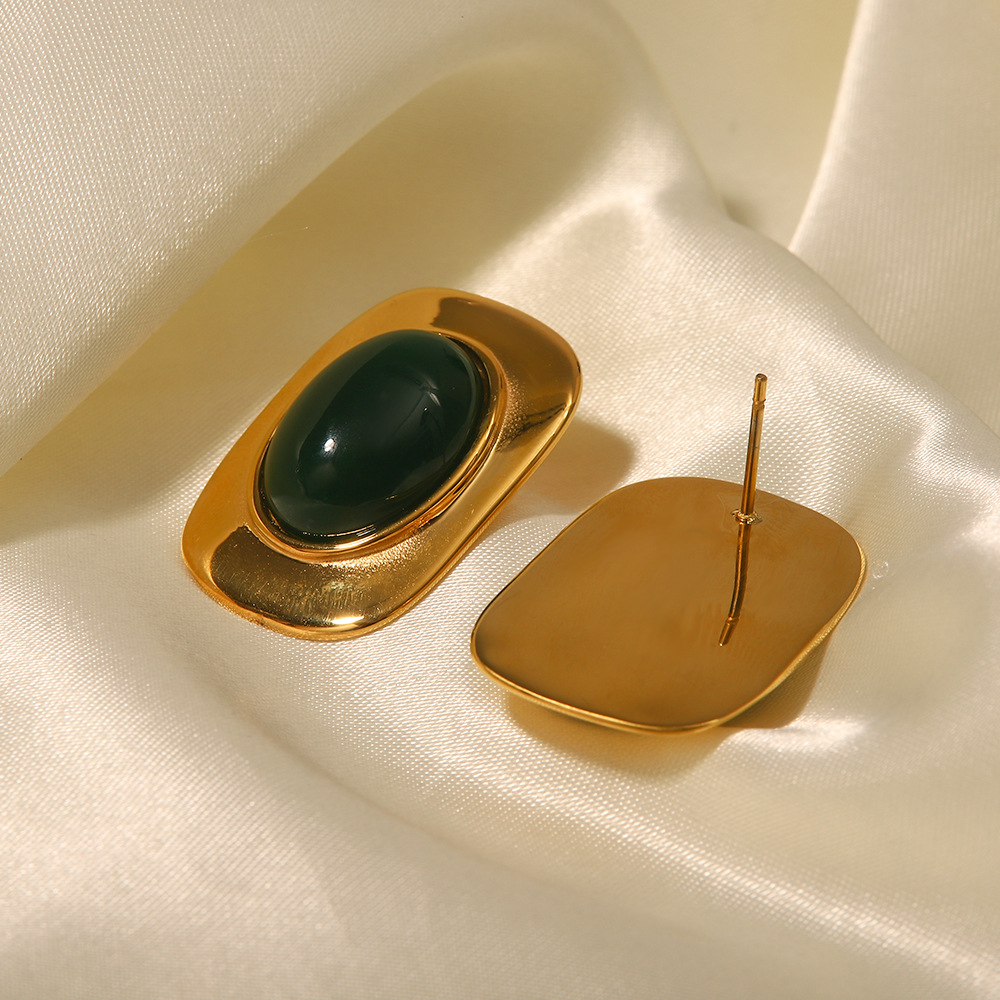 Designer Retro Exaggerated Green Opal Stone Oval Earrings for Women Parties Weddings Valentine's Day Gifts Jewelry Wholesale