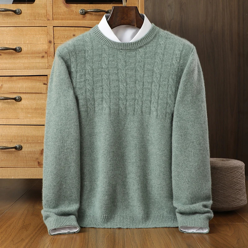 100% cashmere mens round neck cardigan autumn and winter thick sweater with business leisure facilities 241115