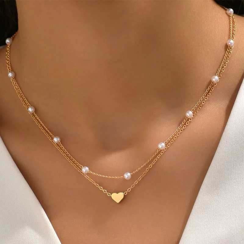 FTCY 3-Piece Womens Pearl Necklace Set 14K Gold Fashion Love Heart Pendant Waterproof Low Allergy Collar Bone Necklace Jewelry W250318