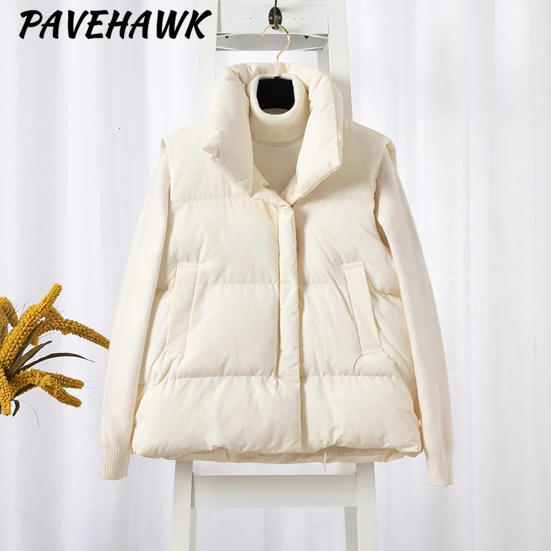 Womens standing collar sleeveless vest thick autumn and winter casual streetwear loose jacket windproof short waist coat 241111