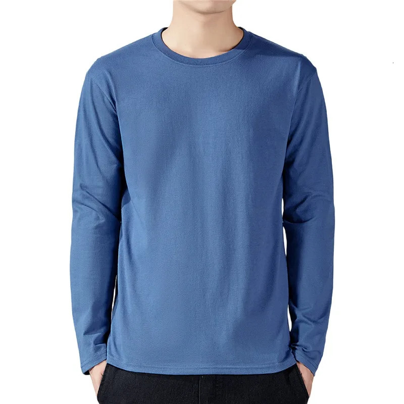T Shirt For Men Cotton Long Sleeve Tshirts Solid Color Mens Clothing Full Length Spring And Autumn Undershirts 241108