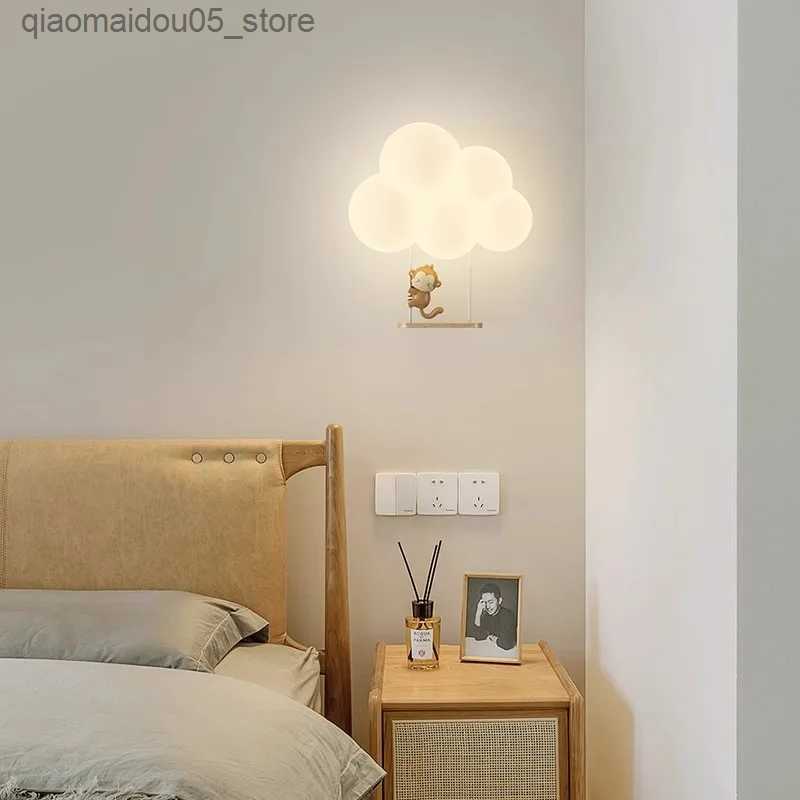 Lamps Shades Monkey Light cartoon animal wall lamp white cloud view daycare room night lamp childrens bedroom lamp eye protection Q240416